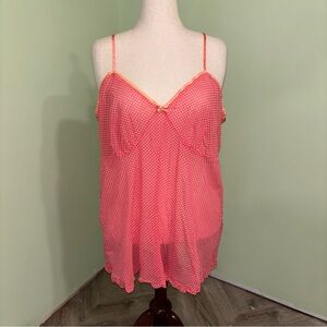 Cacique Pink Polka Dot Babydoll Mini Slip Dress Sheer Fairy Women’s Sz 26/28